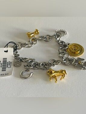 NWT Two-Tone Charm Bracelet with Gold & Silver equestrian good luck Charms